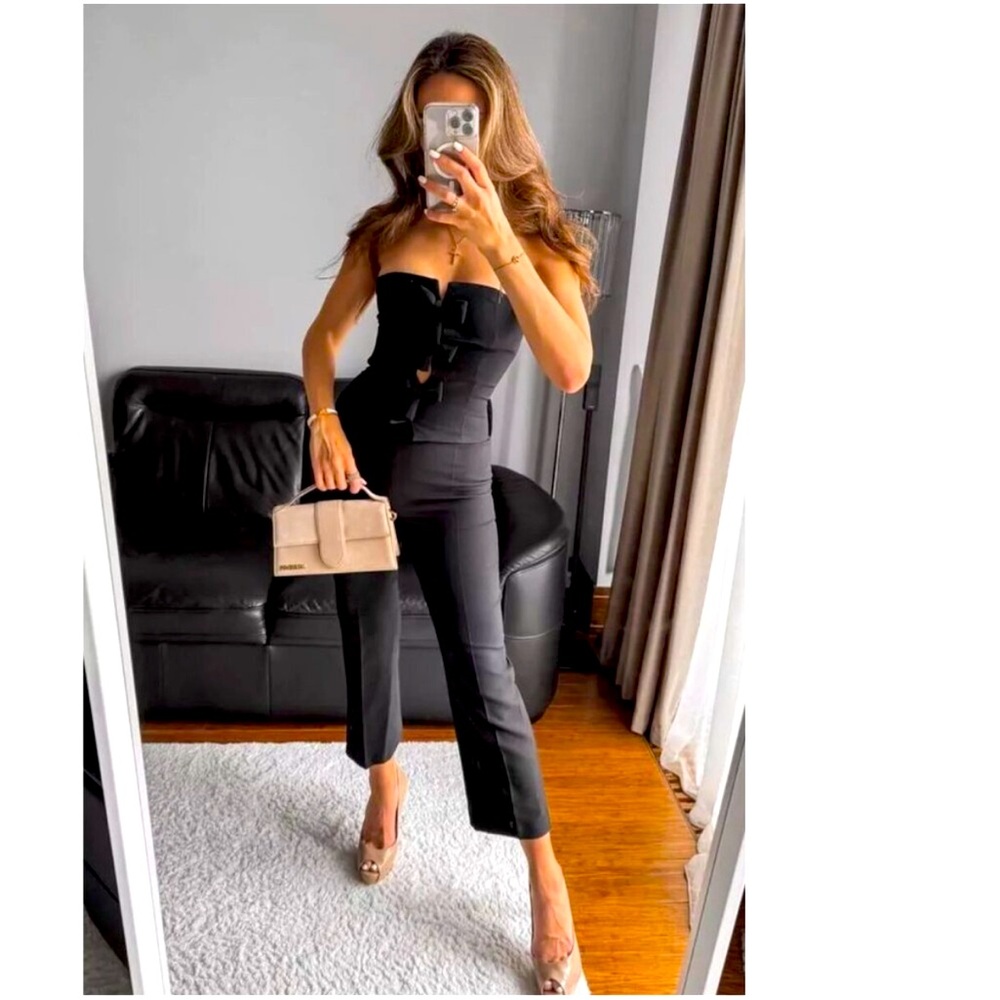 Zara Black Strapless Bow Jumpsuit
